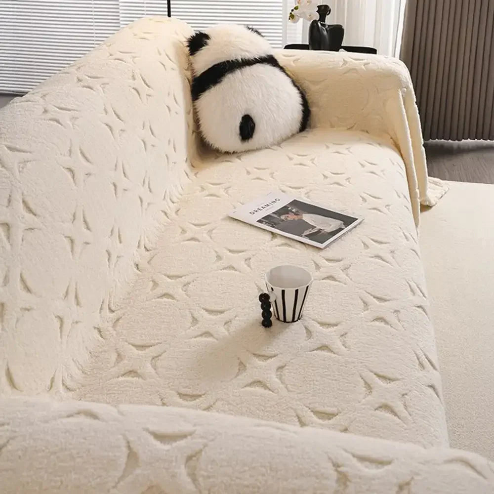 Housse de canapé décorative en jacquard texturé crème