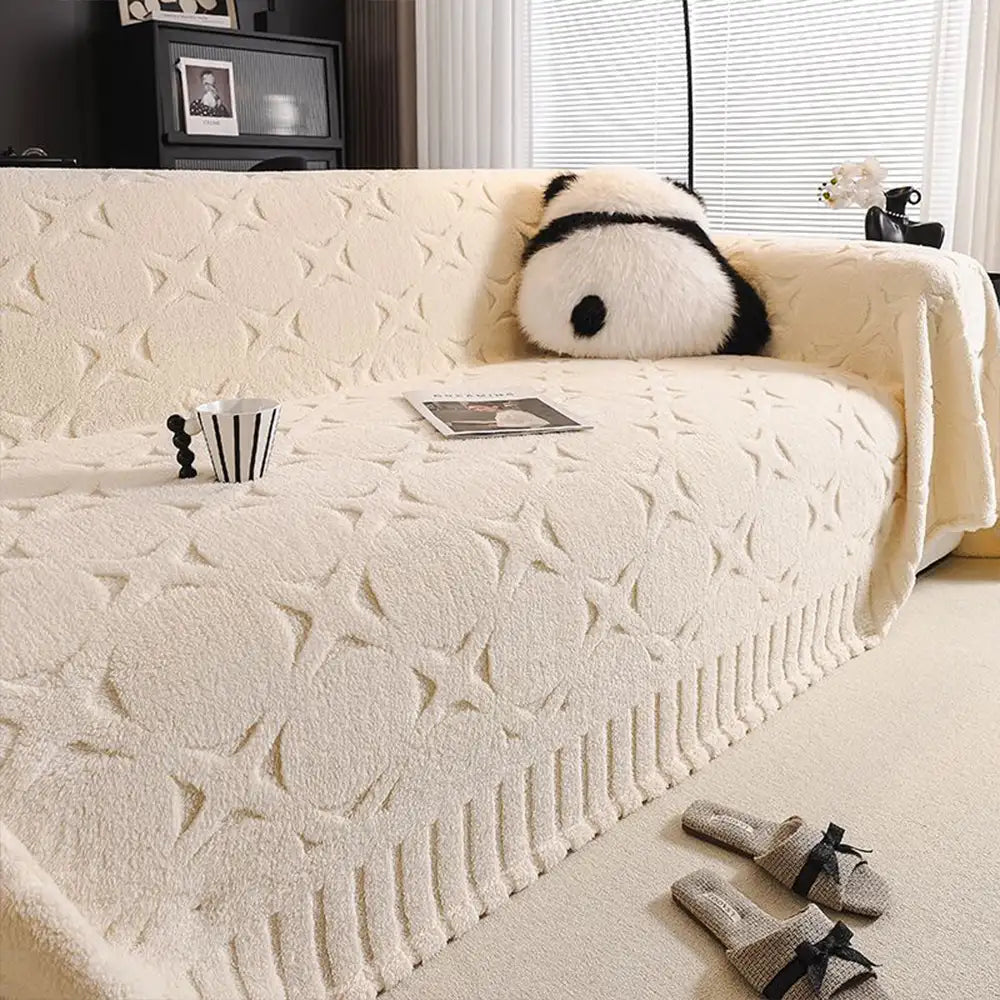 Housse de canapé décorative en jacquard texturé crème