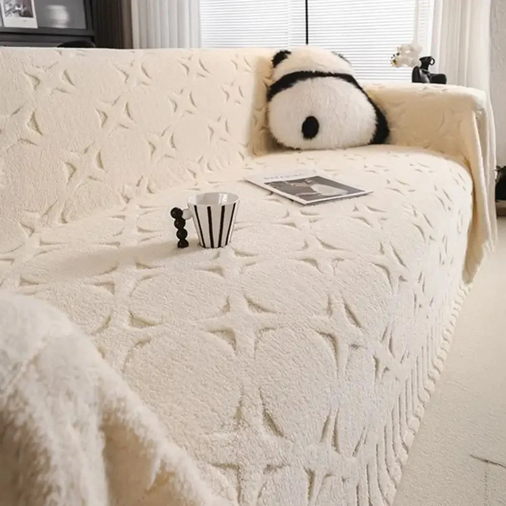 Housse de canapé décorative en jacquard texturé crème