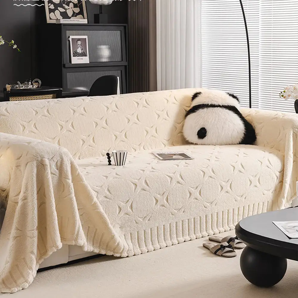 Housse de canapé décorative en jacquard texturé crème