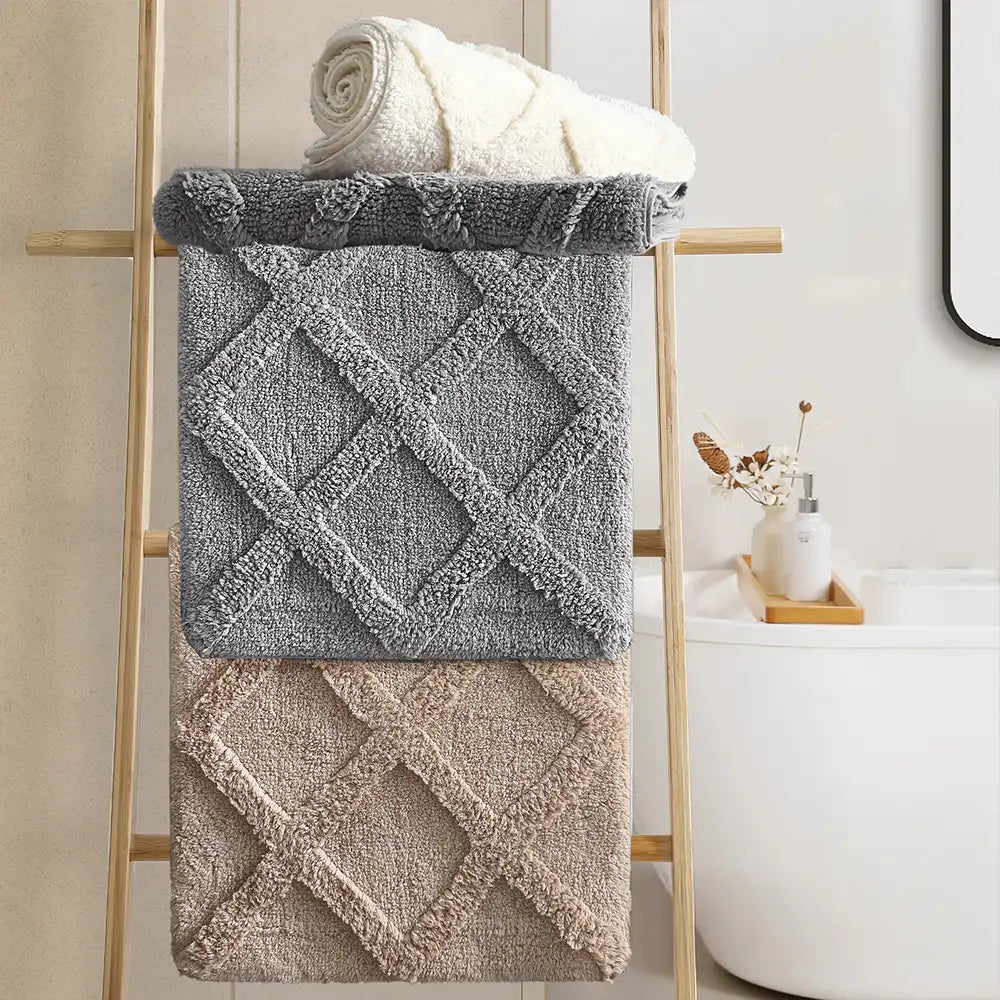 Tapis en peluche épais motif diamant absorbant lavable antidérapant