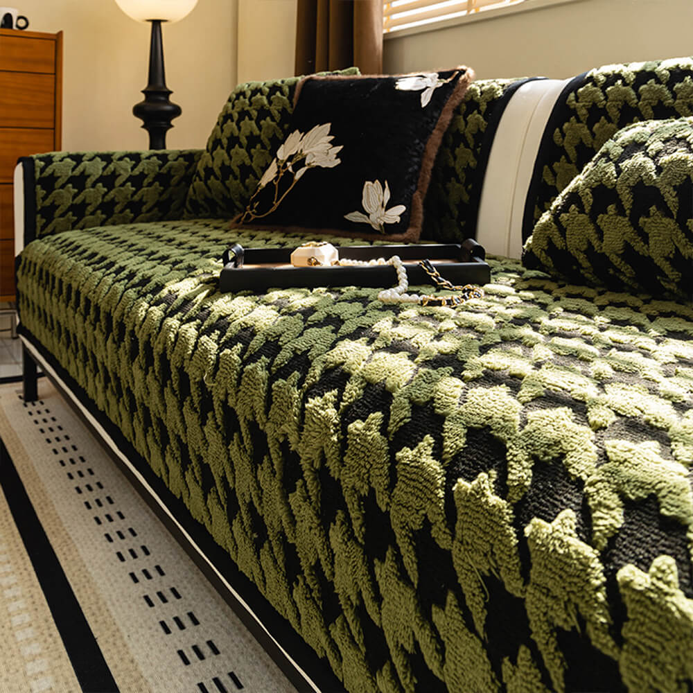 Housse de canapé vintage en peluche à motif pied-de-poule épaisse et antidérapante de haute qualité
