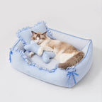 Lit pour chien et chat en tissu vichy doux lavable avec coussins