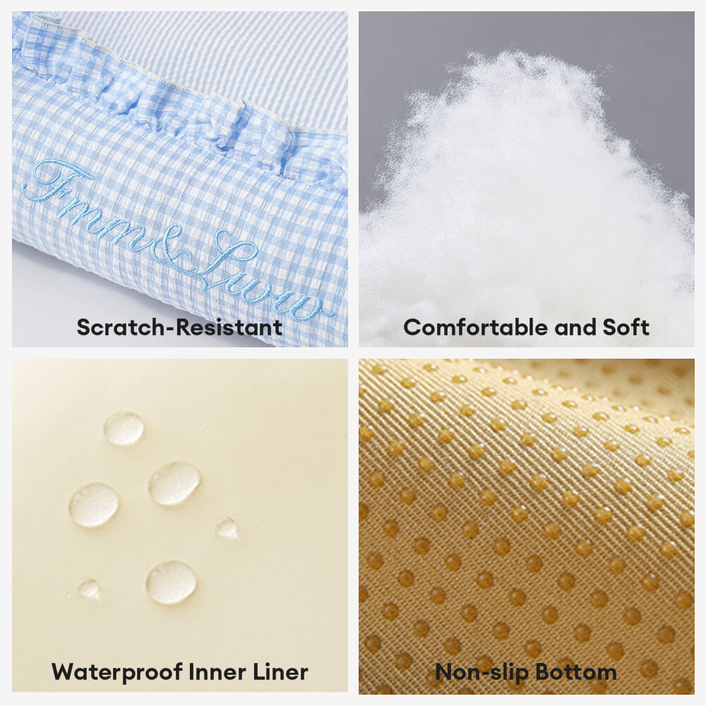 Lit pour chien et chat en tissu vichy doux lavable avec coussins