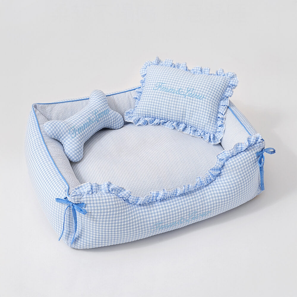 Lit pour chien et chat en tissu vichy doux lavable avec coussins