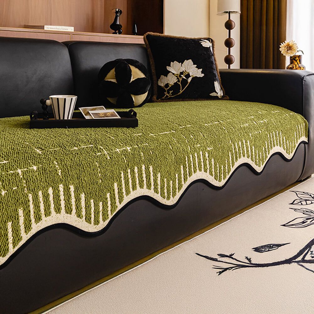 Housse de canapé en peluche épaisse et douce avec bords ondulés irréguliers