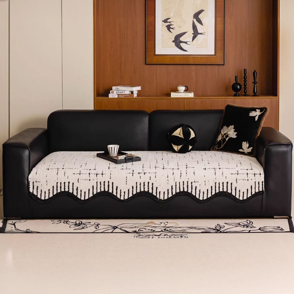 Housse de canapé en peluche épaisse et douce avec bords ondulés irréguliers