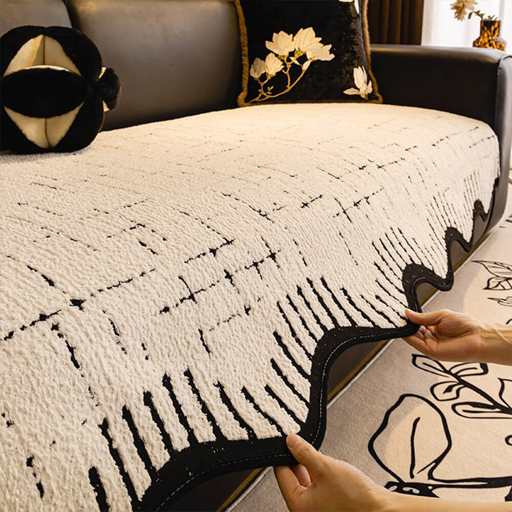 Housse de canapé en peluche épaisse et douce avec bords ondulés irréguliers