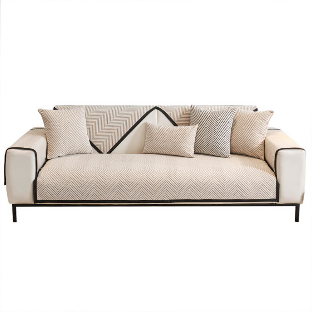 Housse de canapé en polaire douce au toucher à chevrons bicolores