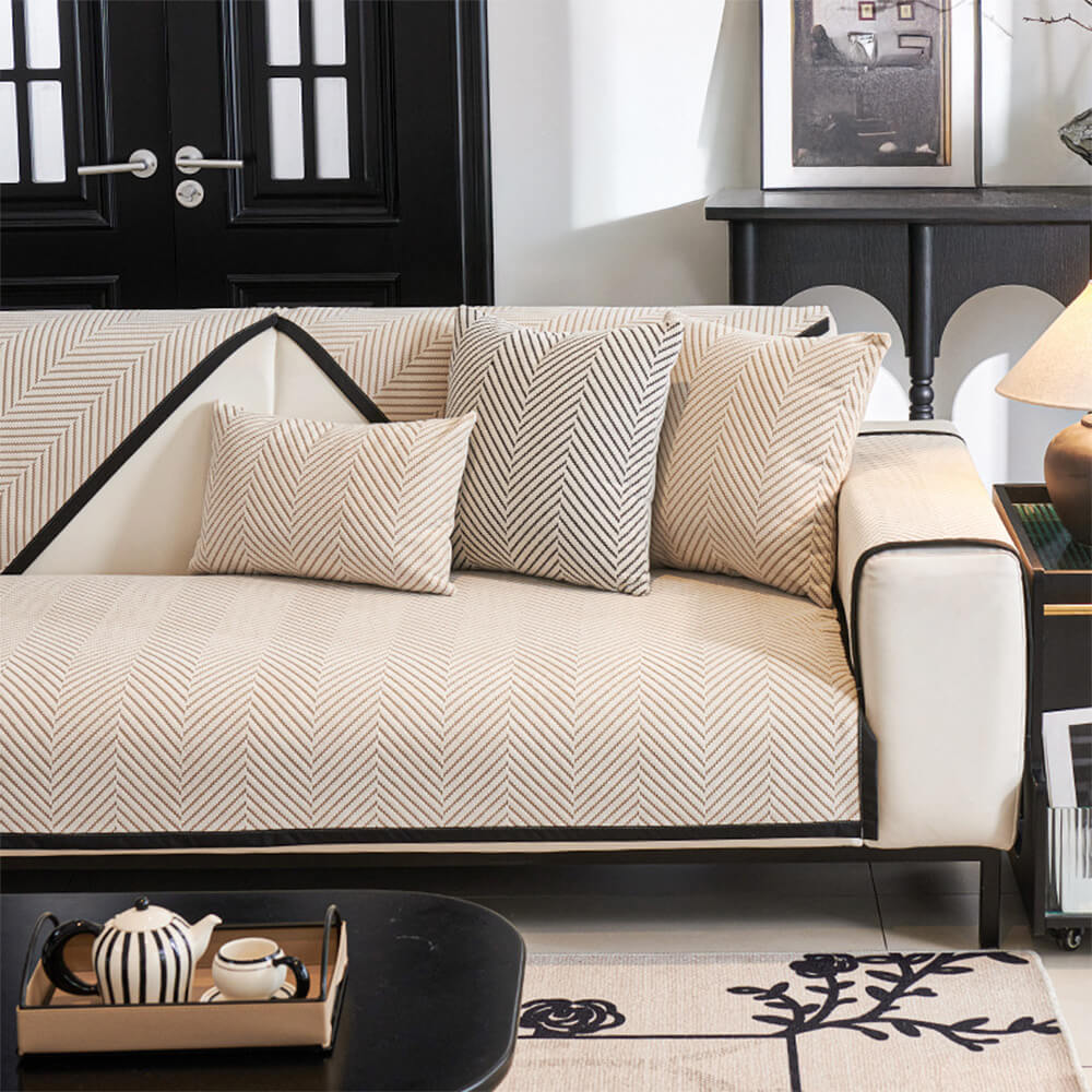 Housse de canapé en polaire douce au toucher à chevrons bicolores