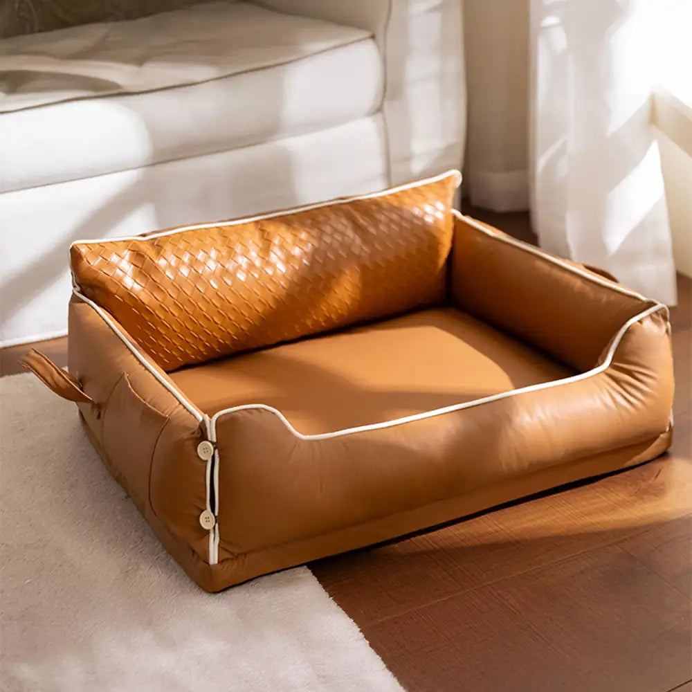 Lit pour chien en similicuir imperméable avec dos en latex protecteur