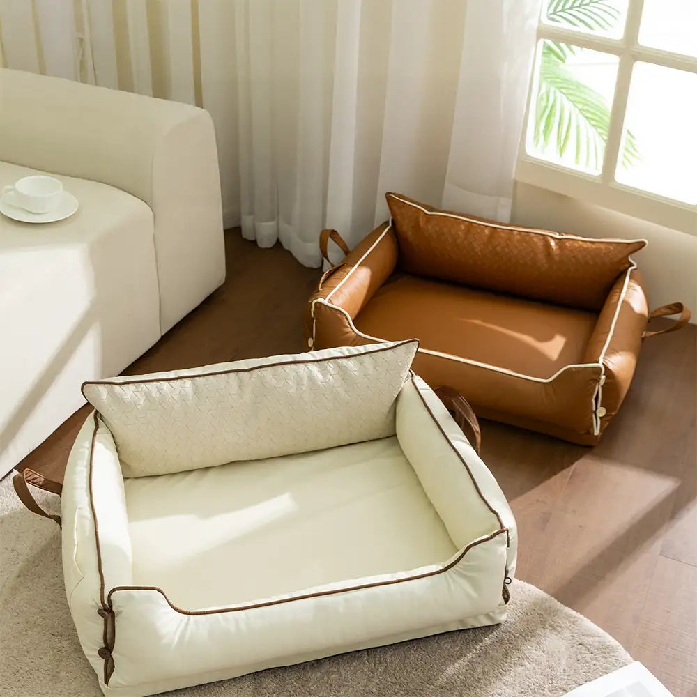 Lit pour chien en similicuir imperméable avec dos en latex protecteur