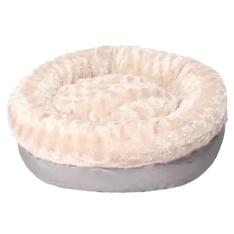 Lit donut pour chien et chat en fausse fourrure de lapin duveteux et chaud