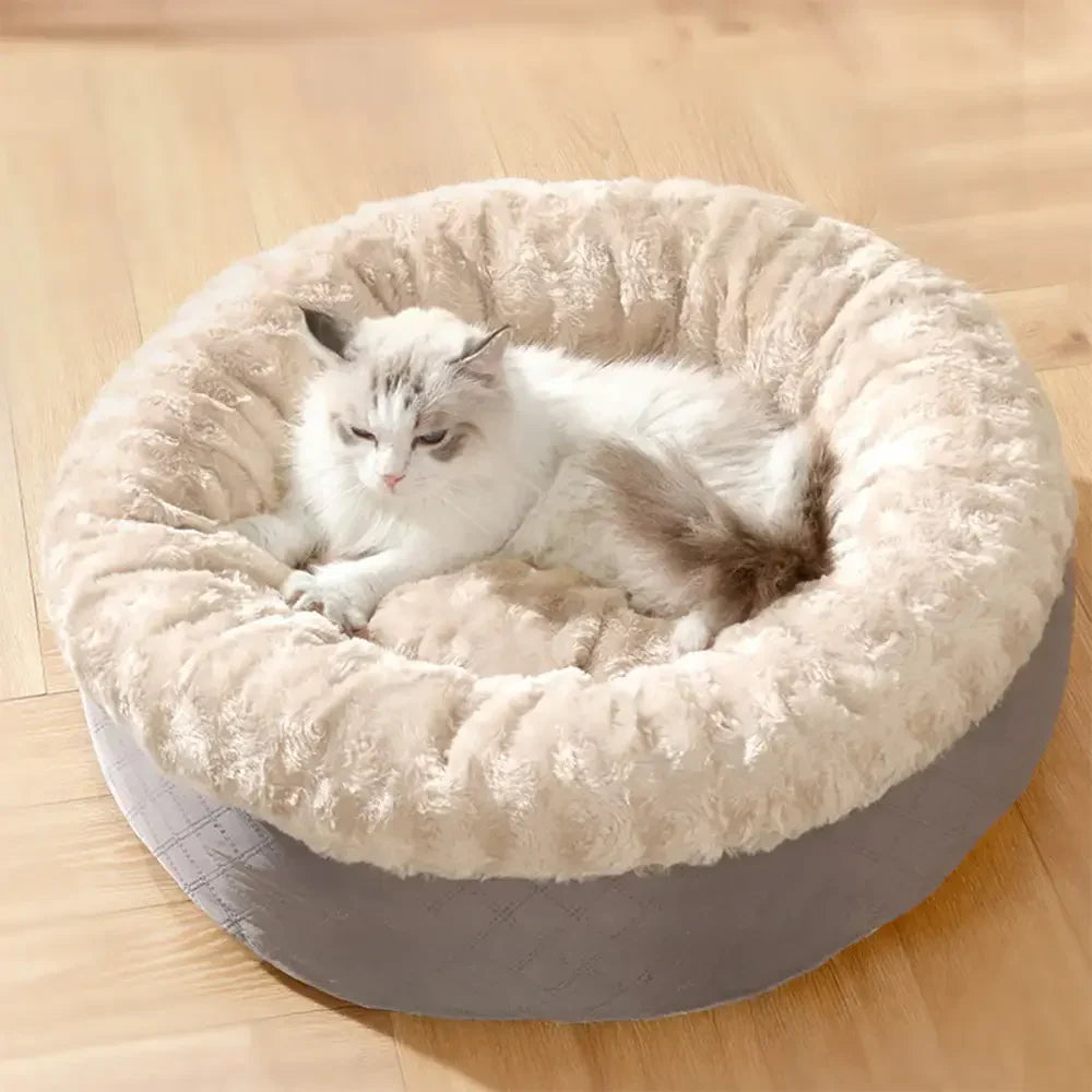 Lit donut pour chien et chat en fausse fourrure de lapin duveteux et chaud