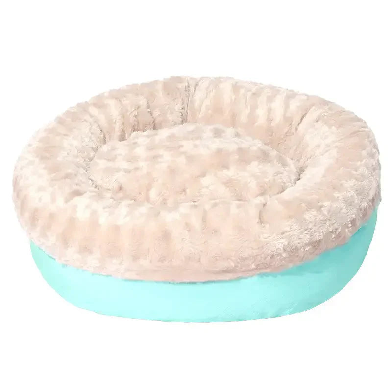 Lit donut pour chien et chat en fausse fourrure de lapin duveteux et chaud