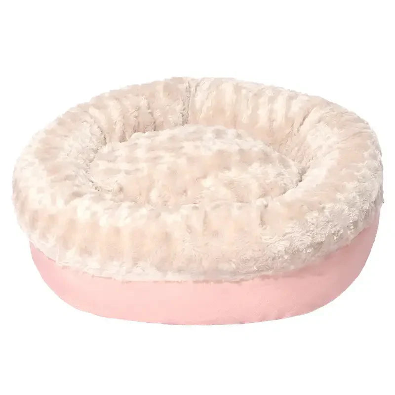 Lit donut pour chien et chat en fausse fourrure de lapin duveteux et chaud