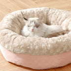 Lit donut pour chien et chat en fausse fourrure de lapin duveteux et chaud