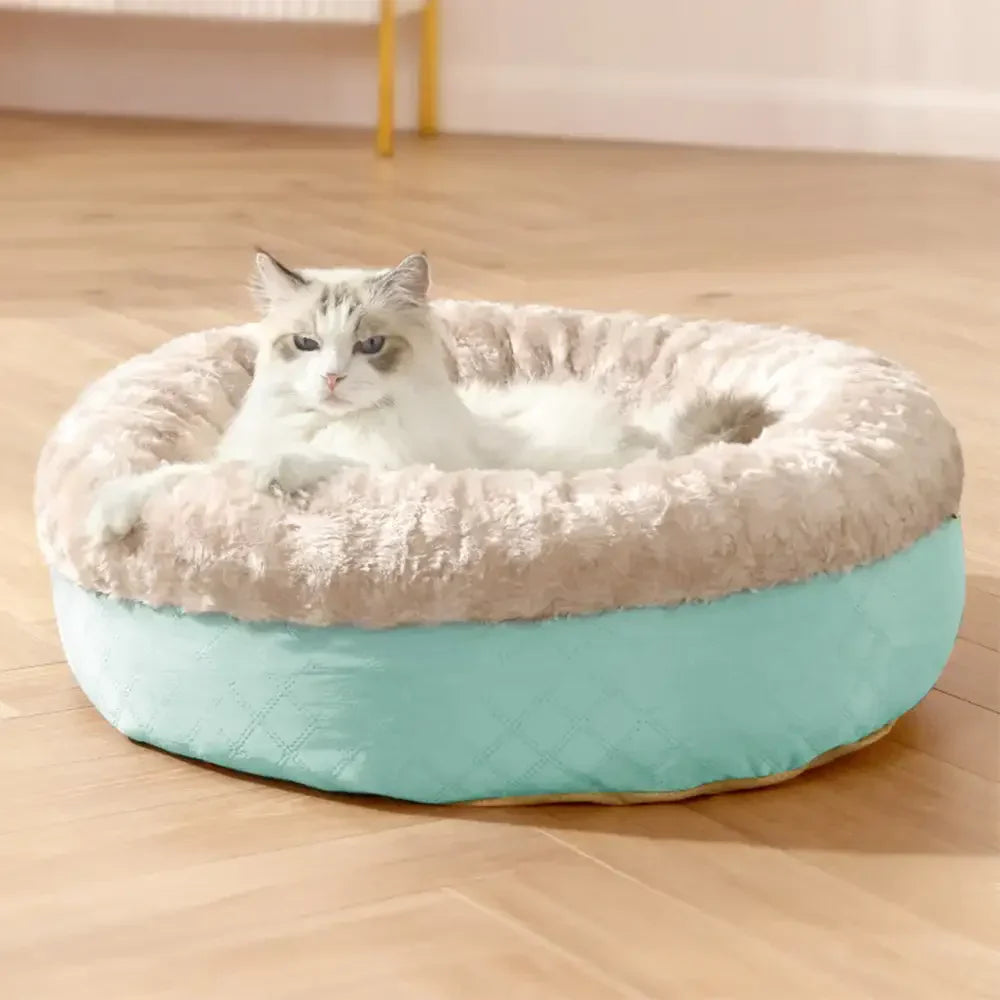 Lit donut pour chien et chat en fausse fourrure de lapin duveteux et chaud