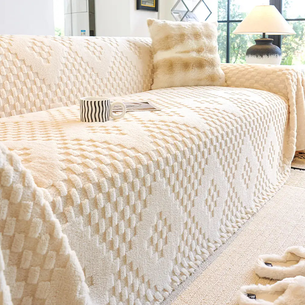 Couverture de canapé en velours jacquard moelleux, épaisse et résistante aux rayures.