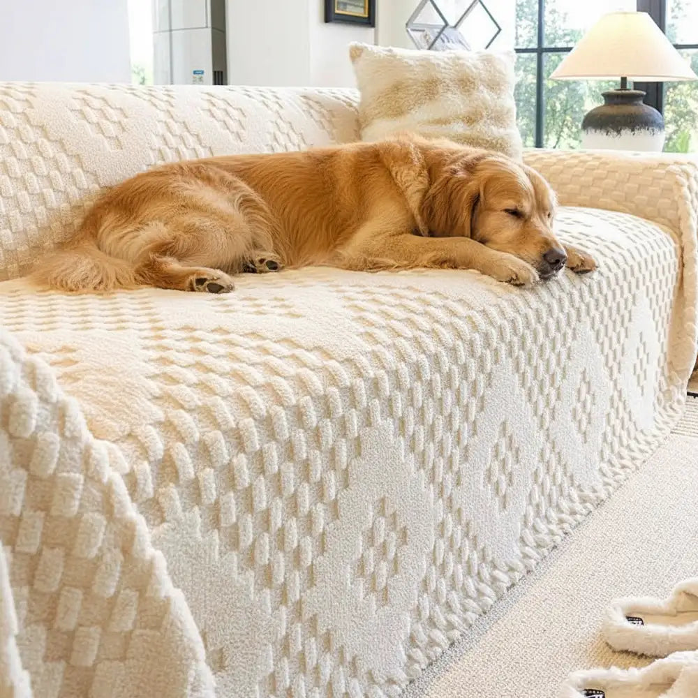 Couverture de canapé en velours jacquard moelleux, épaisse et résistante aux rayures.