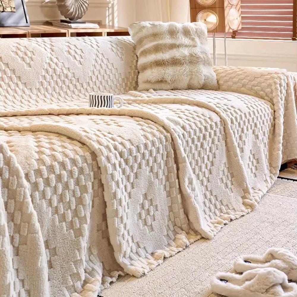 Couverture de canapé en velours jacquard moelleux, épaisse et résistante aux rayures.