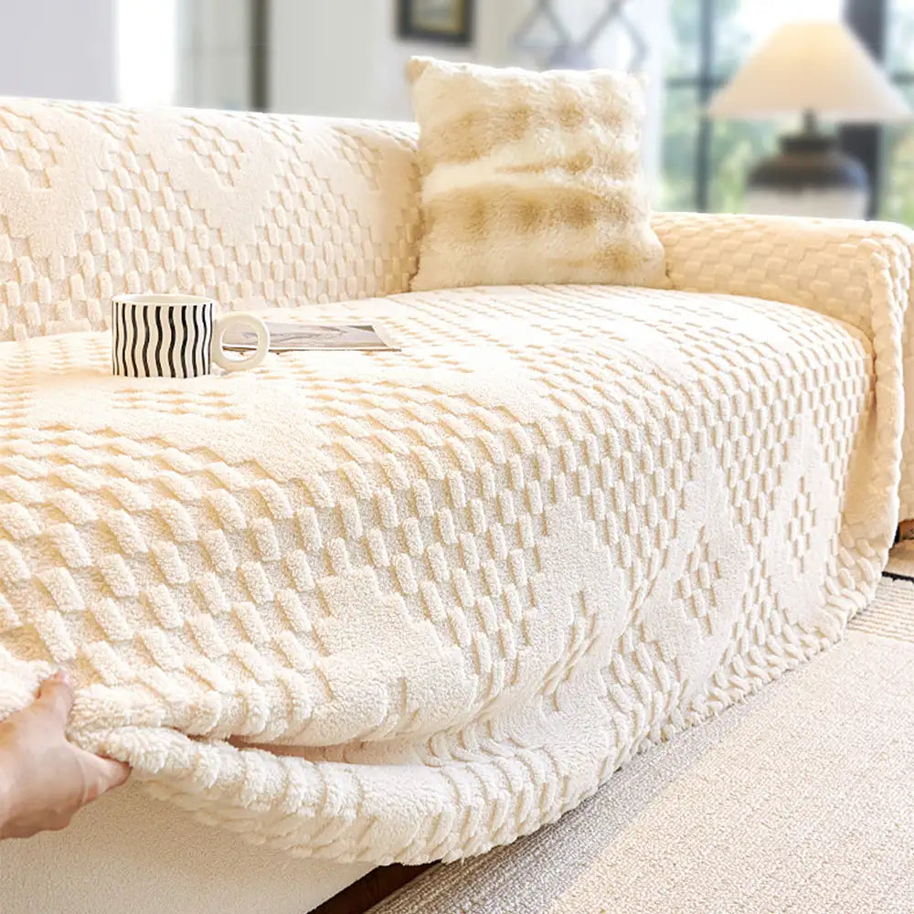 Couverture de canapé en velours jacquard moelleux, épaisse et résistante aux rayures.