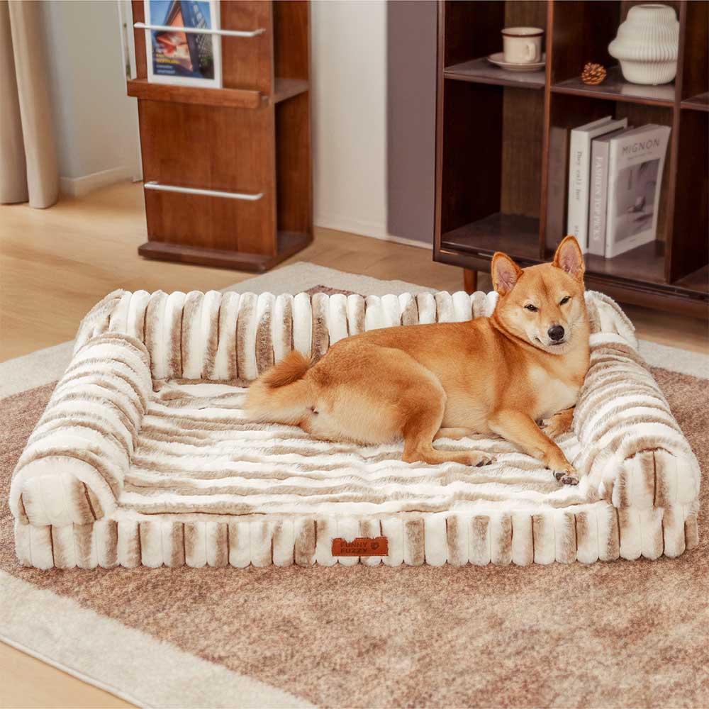 Lit orthopédique pour chien avec coussin moelleux à rayures luxe et confort