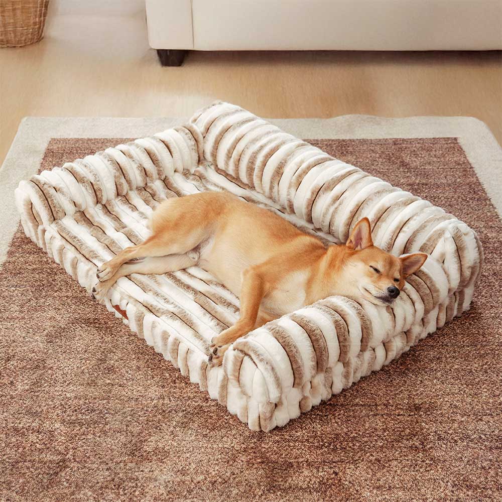 Lit orthopédique pour chien avec coussin moelleux à rayures luxe et confort