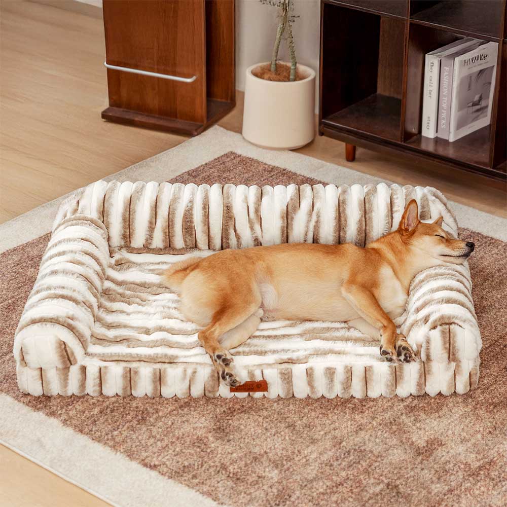 Lit orthopédique pour chien avec coussin moelleux à rayures luxe et confort