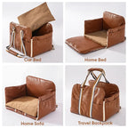 Siège pour animaux de compagnie et transporter de voiture en cuir artificiel deluxe, console centrale de sécurité 3-en-1.