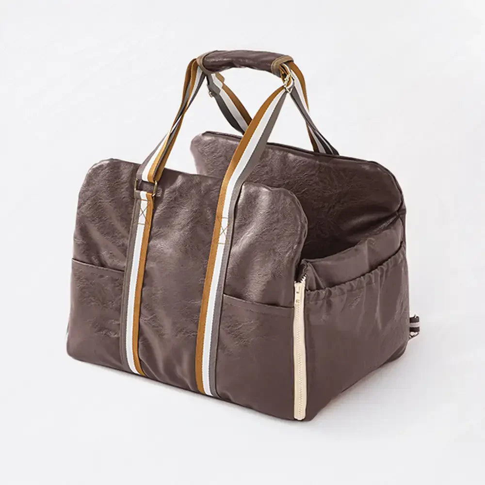 Siège pour animaux de compagnie et transporter de voiture en cuir artificiel deluxe, console centrale de sécurité 3-en-1.