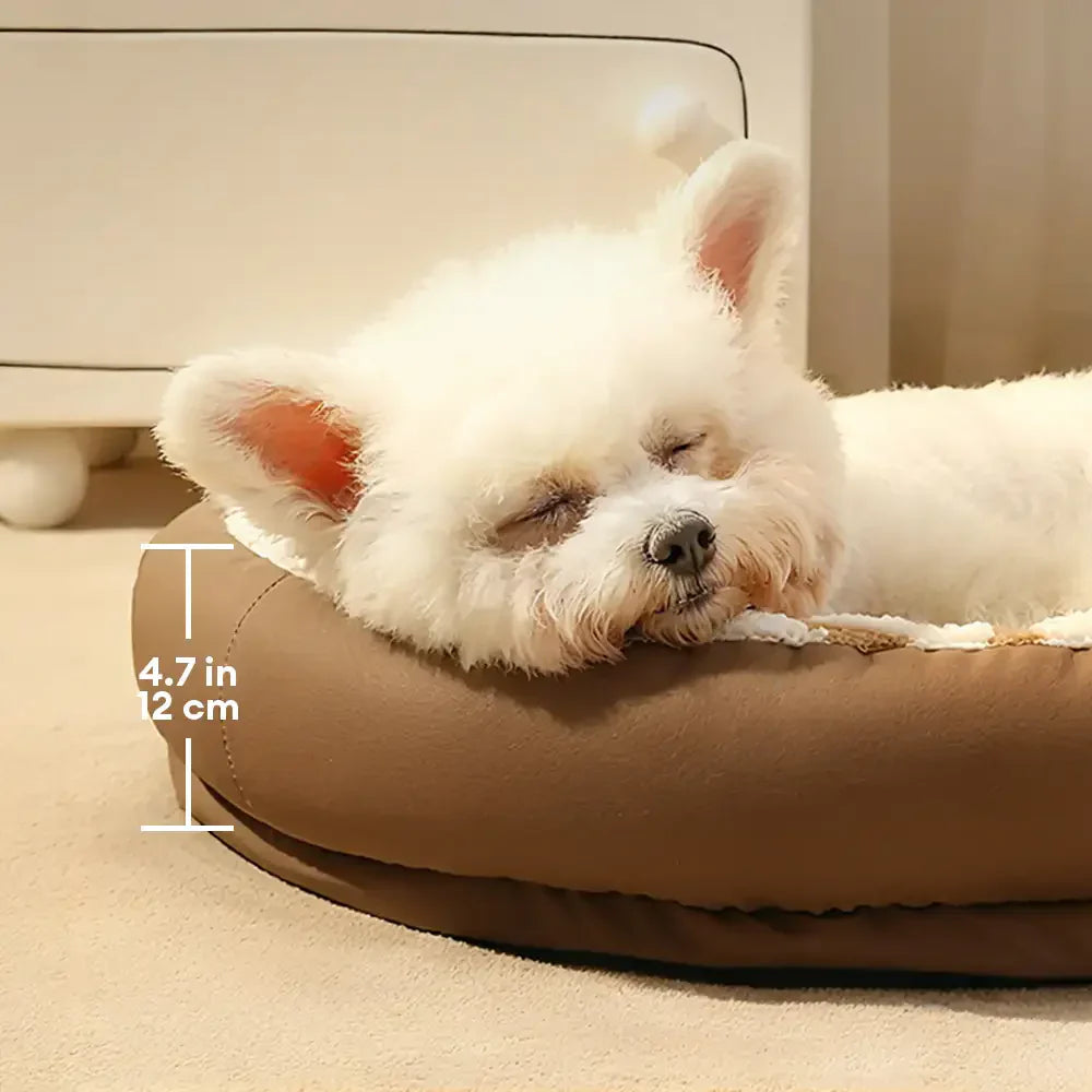 Coussin pour chien en faux cuir avec motif de vagues géométriques, chauffant, amovible et lavable