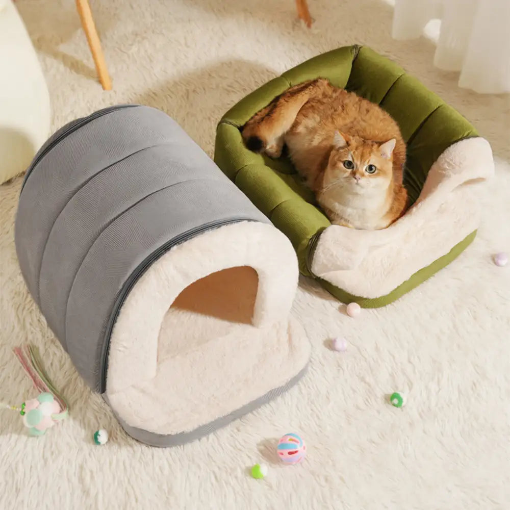 Caverne pour chat et chien chaude et douillette style grotte pour un sommeil profond