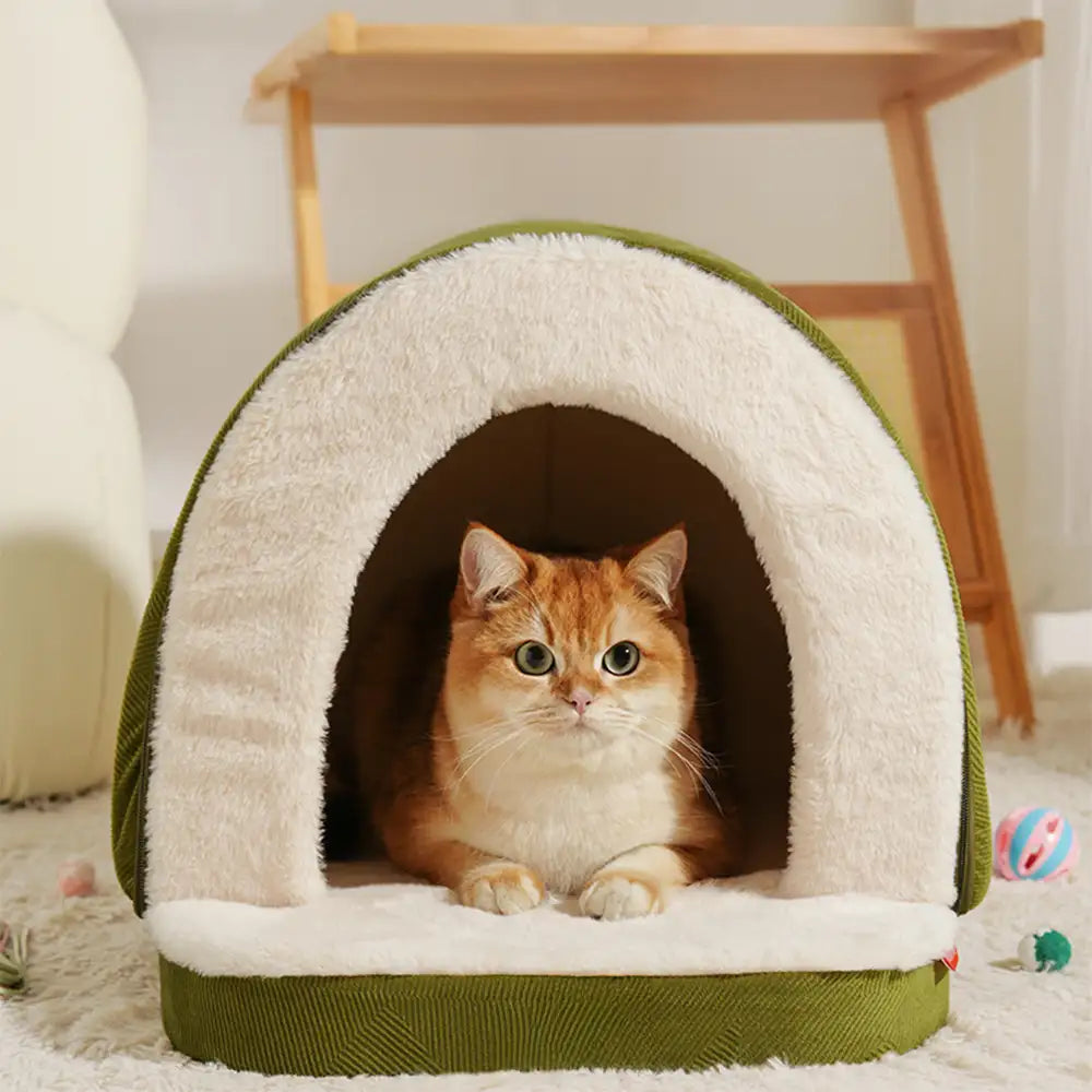 Caverne pour chat et chien chaude et douillette style grotte pour un sommeil profond