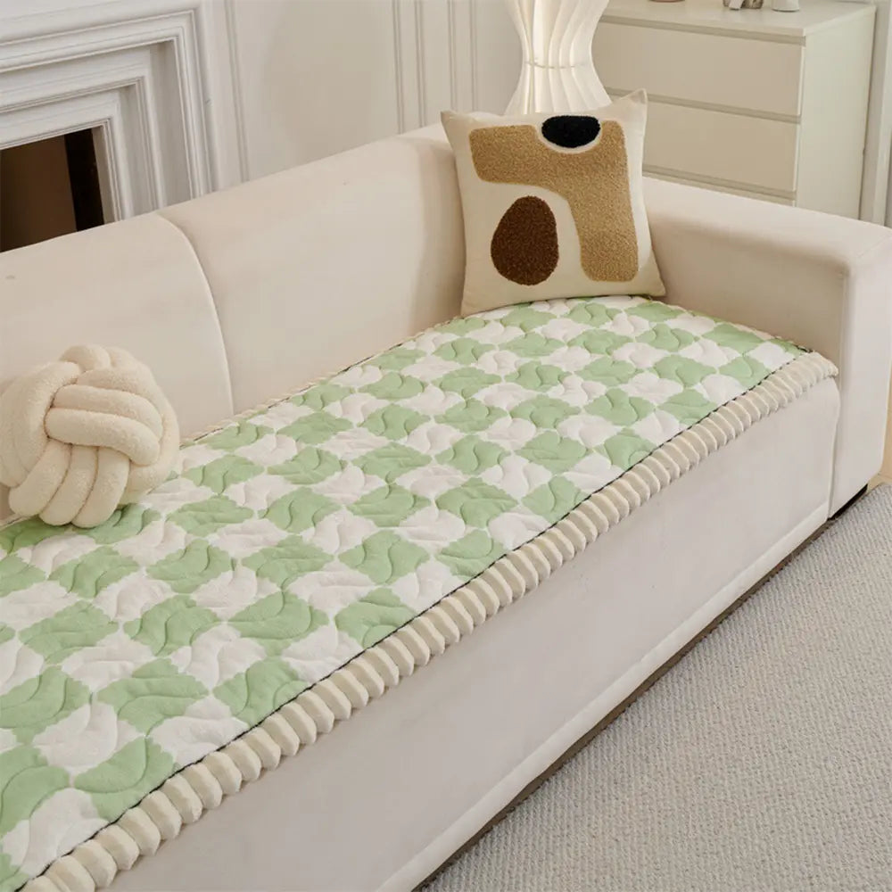 Housse de canapé en velours à carreaux matelassée et antidérapante