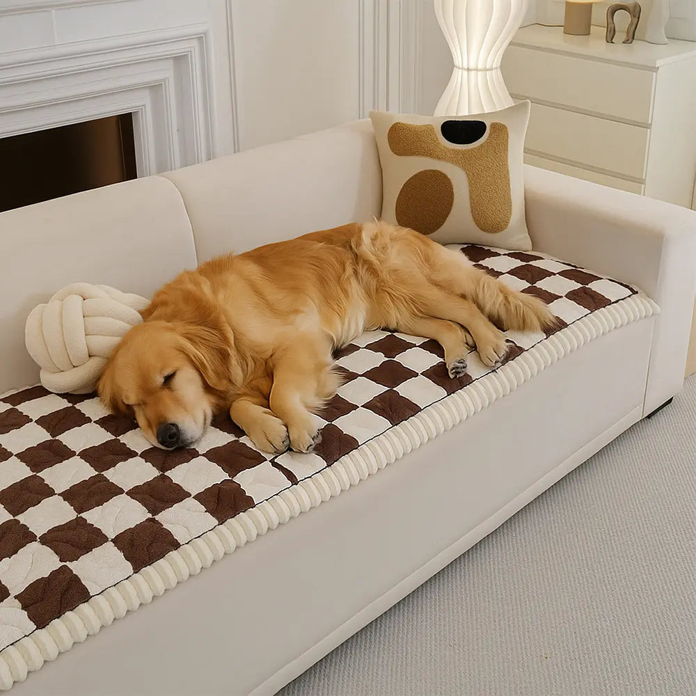 Housse de canapé en velours à carreaux matelassée et antidérapante