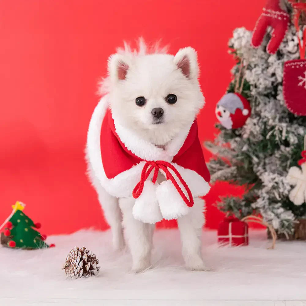 Cape en peluche chaude pour chien avec chapeau de Noël Santa Pet
