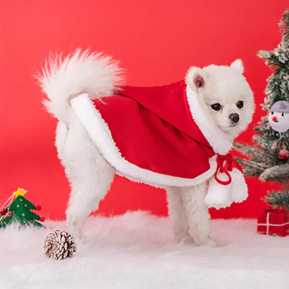 Cape en peluche chaude pour chien avec chapeau de Noël Santa Pet