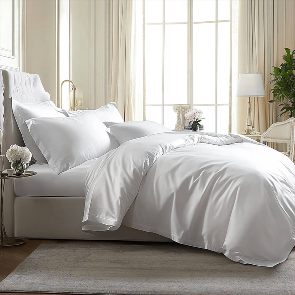 Parure de draps en satin de luxe confortable 100 % bambou avec housse de couette