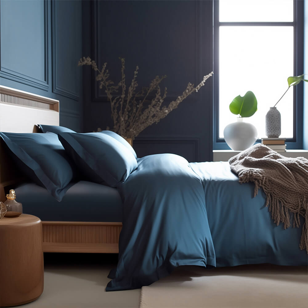 Parure de draps en satin de luxe confortable 100 % bambou avec housse de couette