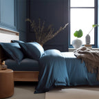 Parure de draps en satin de luxe confortable 100 % bambou avec housse de couette