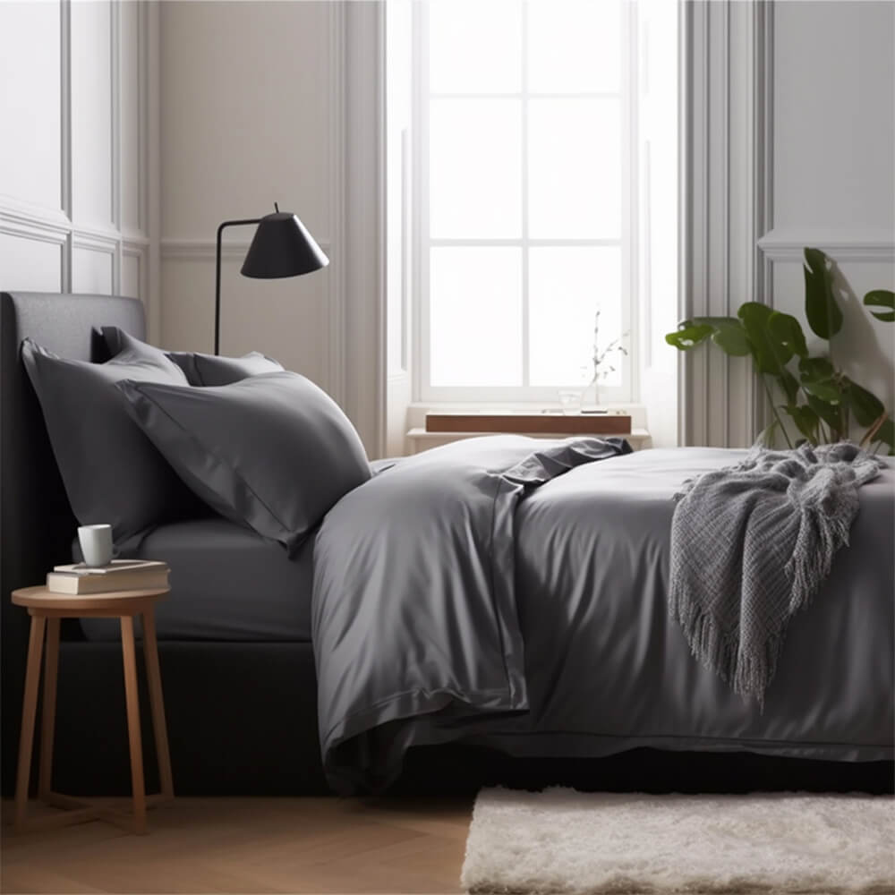 Parure de draps en satin de luxe confortable 100 % bambou avec housse de couette