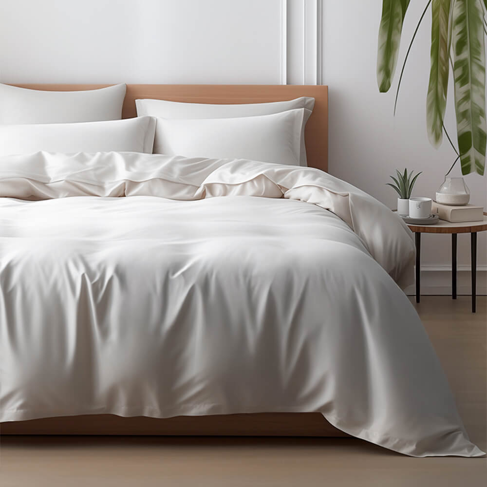 Parure de draps en satin de luxe confortable 100 % bambou avec housse de couette