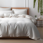 Parure de draps en satin de luxe confortable 100 % bambou avec housse de couette