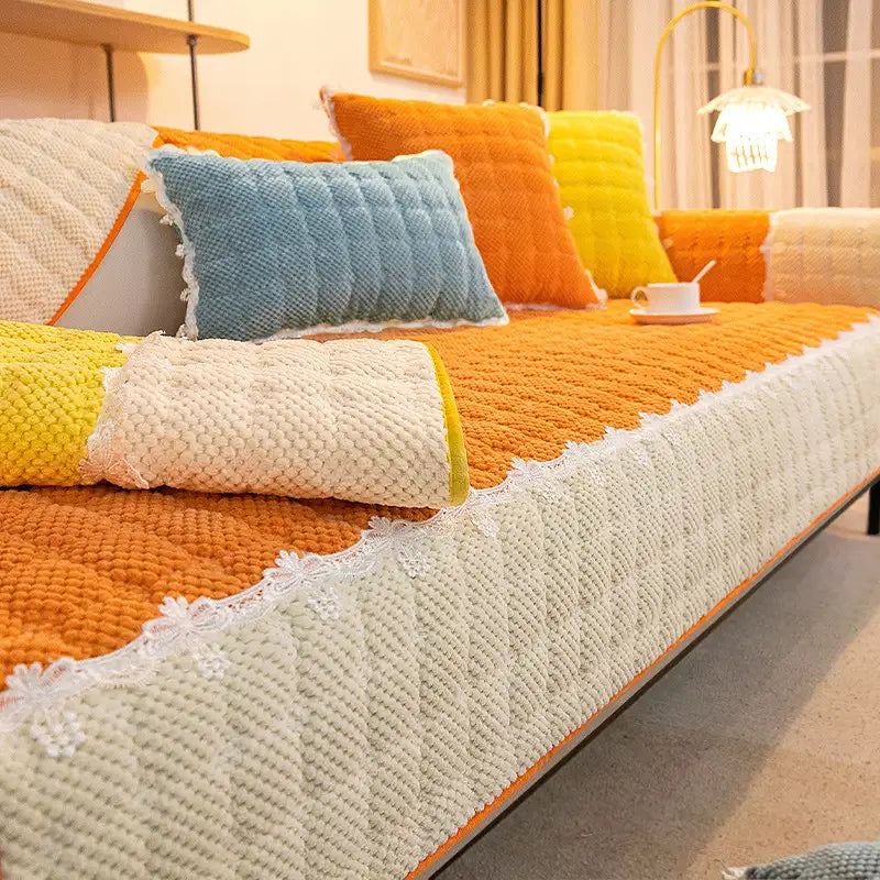 Housse de canapé en velours côtelé chaude et résistante aux éraflures