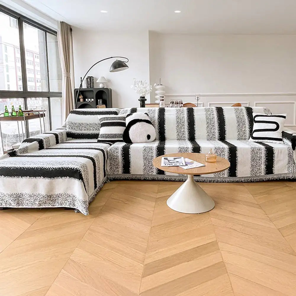 Housse de canapé en chenille rayée résistante aux égratignures tendance