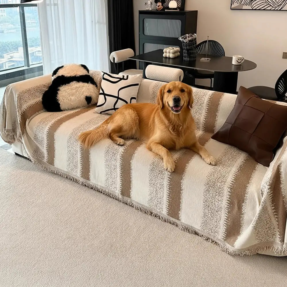 Housse de canapé en chenille rayée résistante aux égratignures tendance