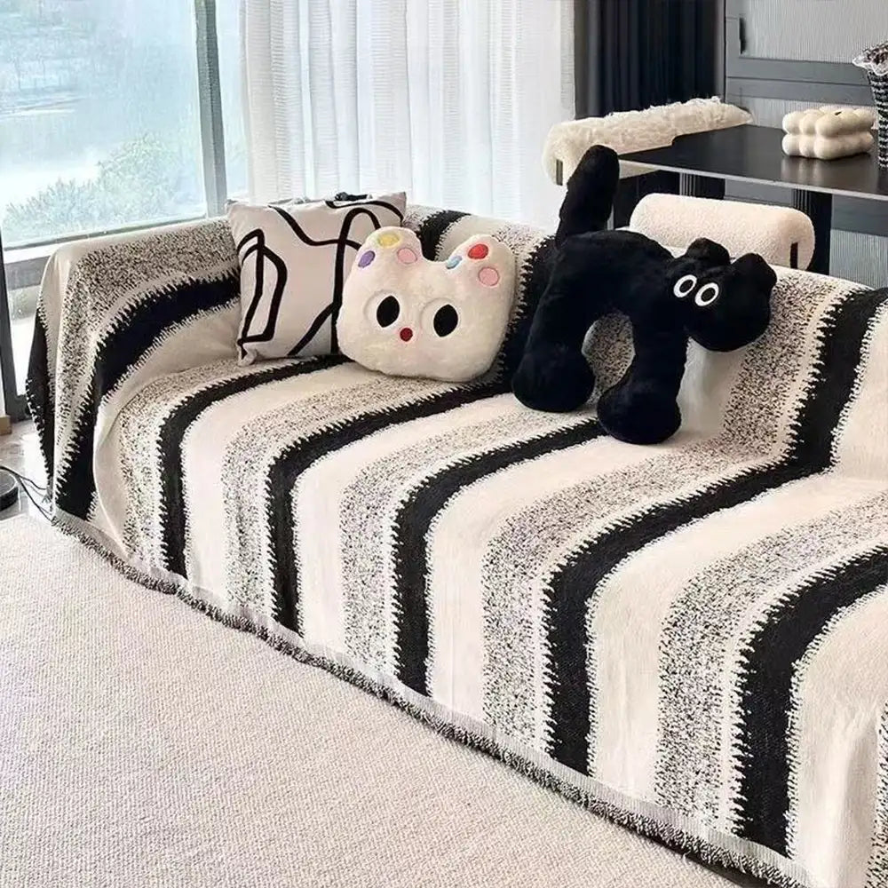 Housse de canapé en chenille rayée résistante aux égratignures tendance