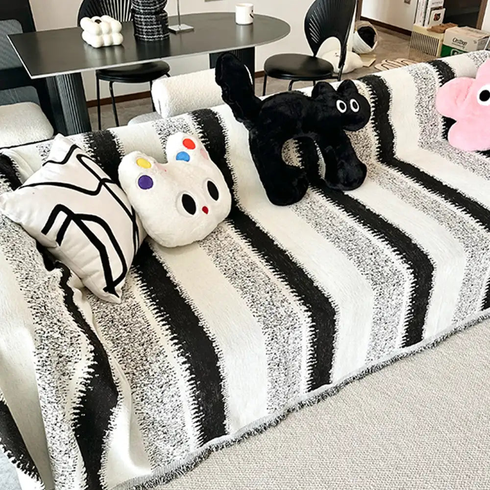 Housse de canapé en chenille rayée résistante aux égratignures tendance