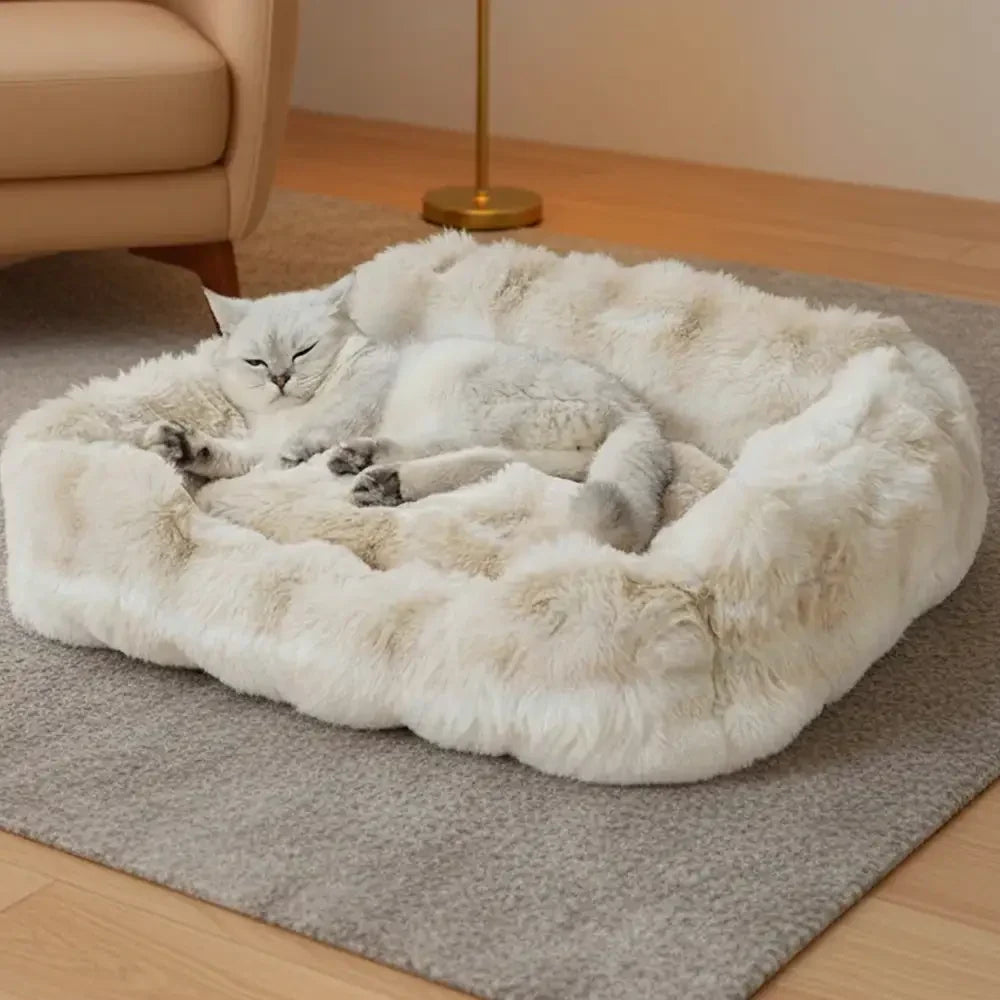 Lit moelleux en velours faux lapin pour chiens et chats